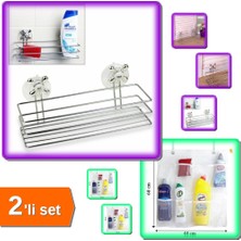 Hereveoyuncak Çok Amaçlı Dörtgen Vantuzlu Banyo Organizeri + 8 Cepli Askılı Mutfak Banyo Düzenleyici - 2li Set Dqncha