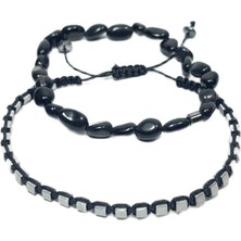 JTAW25BLK1641 Onyx Doğaltaş Esnek ve Hematit Doğaltaş Ipli Siyah Gri Garantili Hediye Kutulu Janti Bileklik