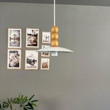 Bamyum Avola Beyaz Metal Avize Tekli Ahşap Üç Boncuk Başlık Mutfak Modern Dekoratif Sarkıt Aydınlatma