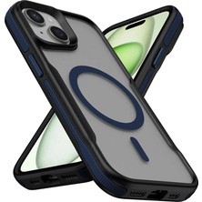 Maks Technology iPhone 14 Kılıf M-Safe Şarj Özellikli Renkli Kenar Airbag Şeritli Mkst Lamer Kapak - Mavi