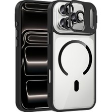 Maks Technology iPhone 17 Pro Max Kılıf Standlı ve Kamera Lens Hediyeli M-Safe Şarj Özellikli Mkst Etro Kapak - Siya