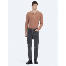Kip Gri Fitilli Dokuma Slim Fit Kadife Casual Pamuk Karışımlı Pantolon