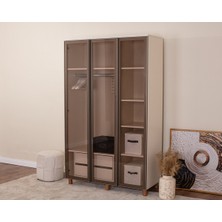 Donaco İtra 3 Kapaklı Gardırop – Krem Gövde, Camlı Kapak