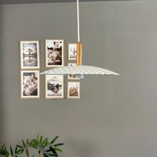 Bamyum Zetra Beyaz Metal Avize Tekli Ahşap Başlık Mutfak Modern Dekoratif Sarkıt Aydınlatma