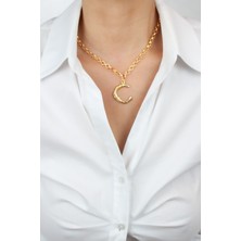Liveyn Design Gold Zincir C Harf Kolye C Harfi