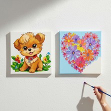 Dudu Gift Okul Etkinliği-2'li Tuval Boyama Seti. 20X20 cm Uv Baskı 6 Akrilik Boya 1 FIRÇA-MODEL-251