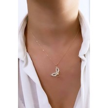 Liveyn Design Zirkon Taşlı Kelebek Figürlü Ince Zincir Kolye
