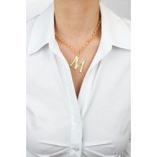 Liveyn Design Gold Zincir M Harf Kolye M Harfi
