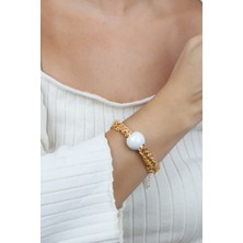 Liveyn Design Sedef Küre Detay Gold Bileklik