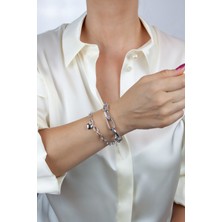 Liveyn Design Çift Sıralı Kalp Detay Gümüş Renk Bileklik