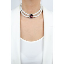 Liveyn Design Çift Sıralı Cam Inci Zirkon Taşlı Choker Kolye