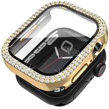 Quse Taşlı Kasa ve Ekran Koruyucu, Apple Watch Series 11/10 42MM ile Uyumlu, Gold