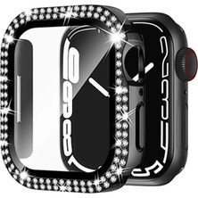 Quse Taşlı Kasa ve Ekran Koruyucu, Apple Watch Series 11/10 42MM ile Uyumlu, Siyah