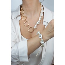 Liveyn Design Barok Inci Gold Halka Kolye Bileklik Set