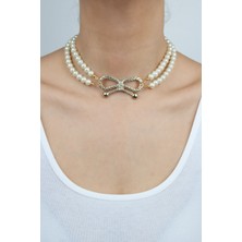 Liveyn Design Çift Sıralı Bronz Uçlu Cam Inci Kolye