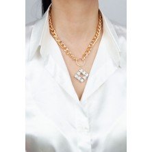 Liveyn Design Kristal Taşlı Kalın Zincir Gold Kolye