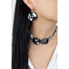 Liveyn Design Gri Kadın Kolye Küpe Set