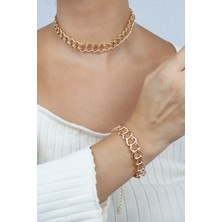 Liveyn Design Geçme Zincir Gold Kolye Bileklik Set