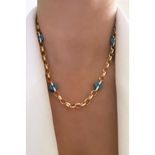Liveyn Design Mavi Taşlı Gold Zincir Kolye