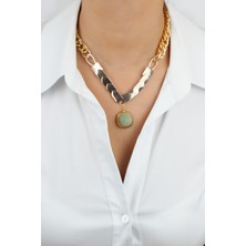 Liveyn Design Yeşil Akik Taşlı Gold Kolye