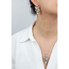 Liveyn Design Kristal Uçlu Abiye Şık Kolye Küpe Set