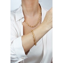 Liveyn Design Gold Renk Klasik Kolye Bileklik Set
