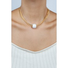 Liveyn Design Sedef Küre Detay Gold Kolye