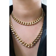 Liveyn Design Gold Renk Çift Sıralı Zincir Kolye