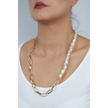 Liveyn Design Asimetrik Inci Gold Zincir Kolye