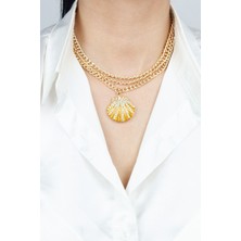 Liveyn Design Zirkon Taşlı Istiridye Uçlu Gold Kolye