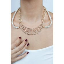 Liveyn Design Cam Inci ve Gold Zincir Tasarım Kolye