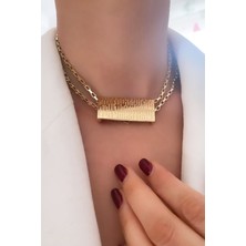 Liveyn Design Çift Sıralı Ince Geometrik Zincir Kolye