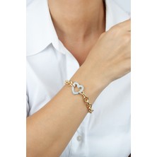Liveyn Design Kalp Figürlü Zirkon Taşlı Gold Bileklik
