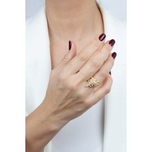 Liveyn Design Timsah Figürlü Zirkon Taşlı Ayarlanabilir Gold Yüzük