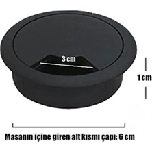 Nublado Masa Üstü Kablo Kanalı Deliği Kapağı Siyah Masa Kapağı 6 cm (5 Adet)