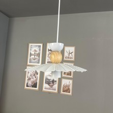 Bamyum Moriva Beyaz Metal Avize Ahşap Şapka Başlık Tekli Rustik Cafe Modern Sarkıt Aydınlatma