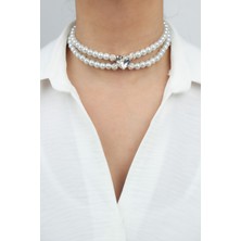 Liveyn Design Kalp Kristal Cam Inci Choker Kolye