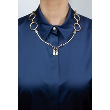 Liveyn Design Halka Zincir Kristal Uçlu Gold Kolye