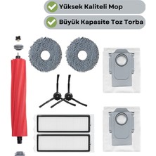 robotyedek Roborock Qrevo (Dikkat! S,pro,maxv Değil!) Uyumlu Ana Fırça, Hepa Filtre,siyah Yan Fırça, Mop, Toz Torbası 9 Parça