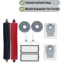 robotyedek Roborock Qrevo Master Uyumlu Ana Fırça, Hepa Filtre,beyaz Yan Fırça, Mop,toz Torbası 9 Parça