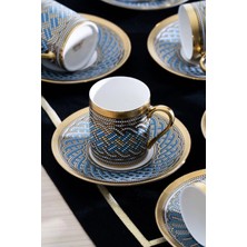Acar HXF8435 Gold-Mavi Desenli Porselen Kahve Seti 6'lı