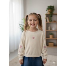 Şimo Butik Bayramlık Kız Çocuk Fitilli Taş Işlemeli Nakışlı Sweat Bluz Kaşkorse