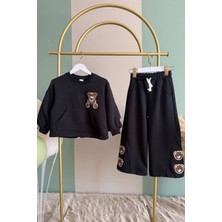 Miniğimin Cicileri Ayıcık Panç Detaylı Kız Çocuk takım - Siyah