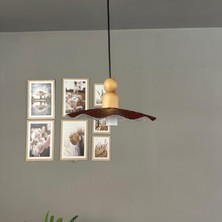 Bamyum Teyra Vişne Çürüğü Tekli Avize Kalın Ahşap Boncuk Başlık Sarkıt Lamba Restoran Salon Aydınlatma