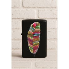 Nurdic Uv Baskılı Desenli Metal Benzinli Siyah Çakmak Cep Çakmağı - Kuş Tüyü