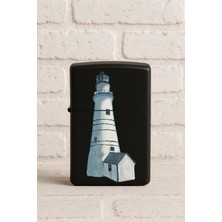 Nurdic Uv Baskılı Desenli Metal Benzinli Siyah Çakmak Cep Çakmağı - Deniz Feneri