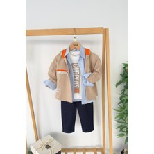 Miniğimin Cicileri Curplus Baskı  Ceketli Tişört ve Kot Pantolonlu Erkek Çocuk 4 Lü takım - Bej