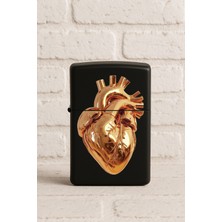 Nurdic Uv Baskılı Desenli Metal Benzinli Siyah Çakmak Cep Çakmağı - Kalp