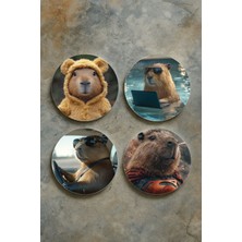 Nurdic Ev Dekor Oval Pleksi Bardak Altlığı Temalı Desenli 4'lü Set Kapibaraaa