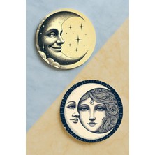 Nurdic Ev Dekor Oval Pleksi Bardak Altlığı Temalı Desenli 2 Adet Set Moon